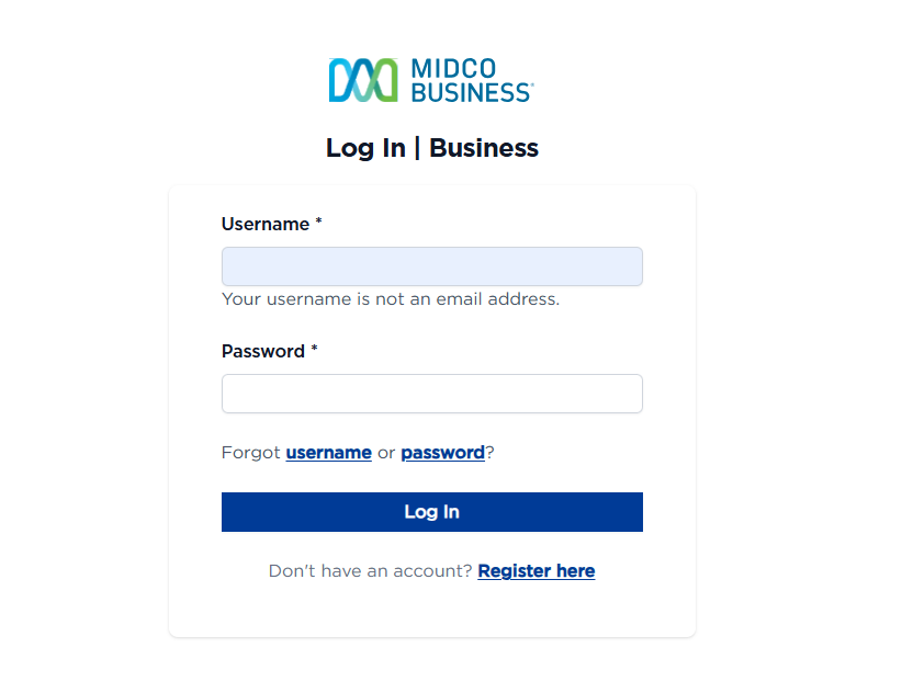 Log in page