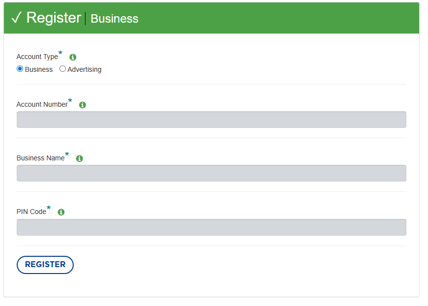 Business registration page