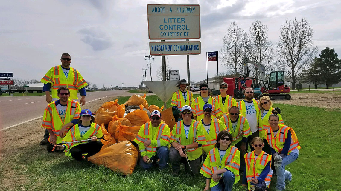 Midco ACTS picking up litter in Adopt-a-Highway