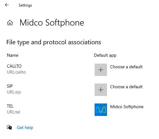 A screenshot of finding TEL on Midco Softphone