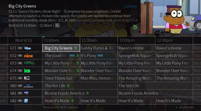 MidcoTV On-screen guide